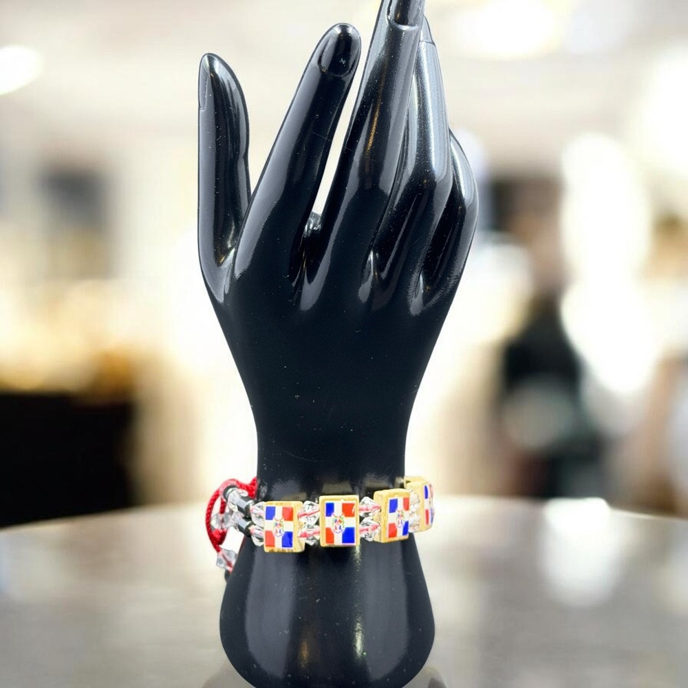 Vintage Handcrafted Dominican Flag Reversible Bracelet Adjustable Streetwear
